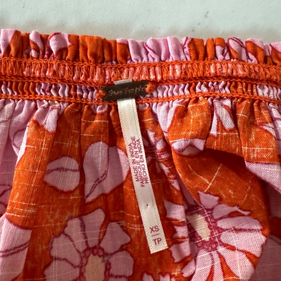 Free People Women’s Orange/Pink Floral Peasant Blouse, XS - Picture 3 of 4